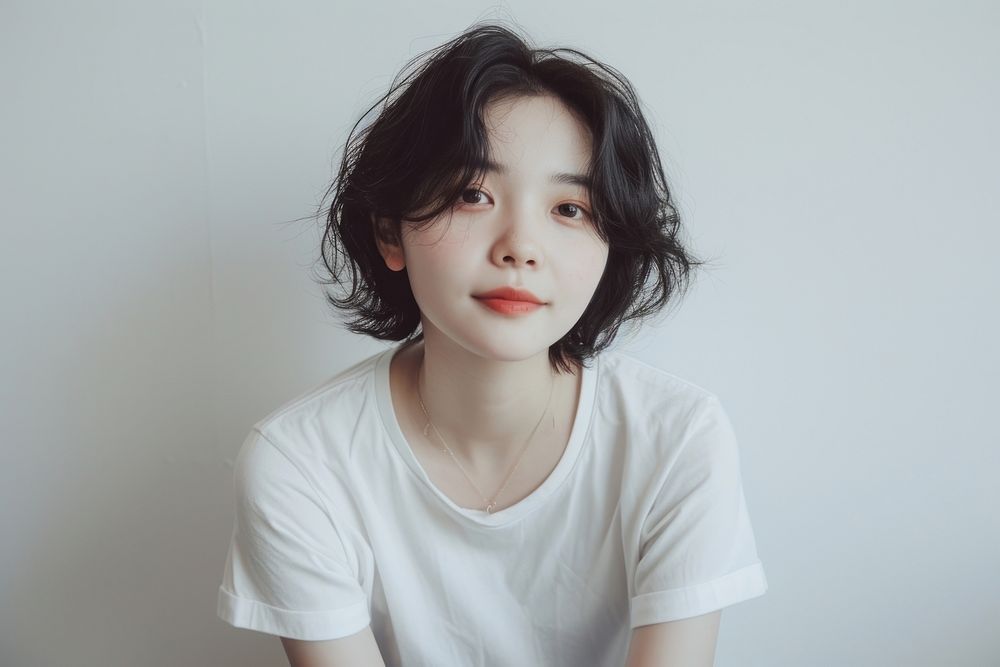 Korean female portrait white photo.