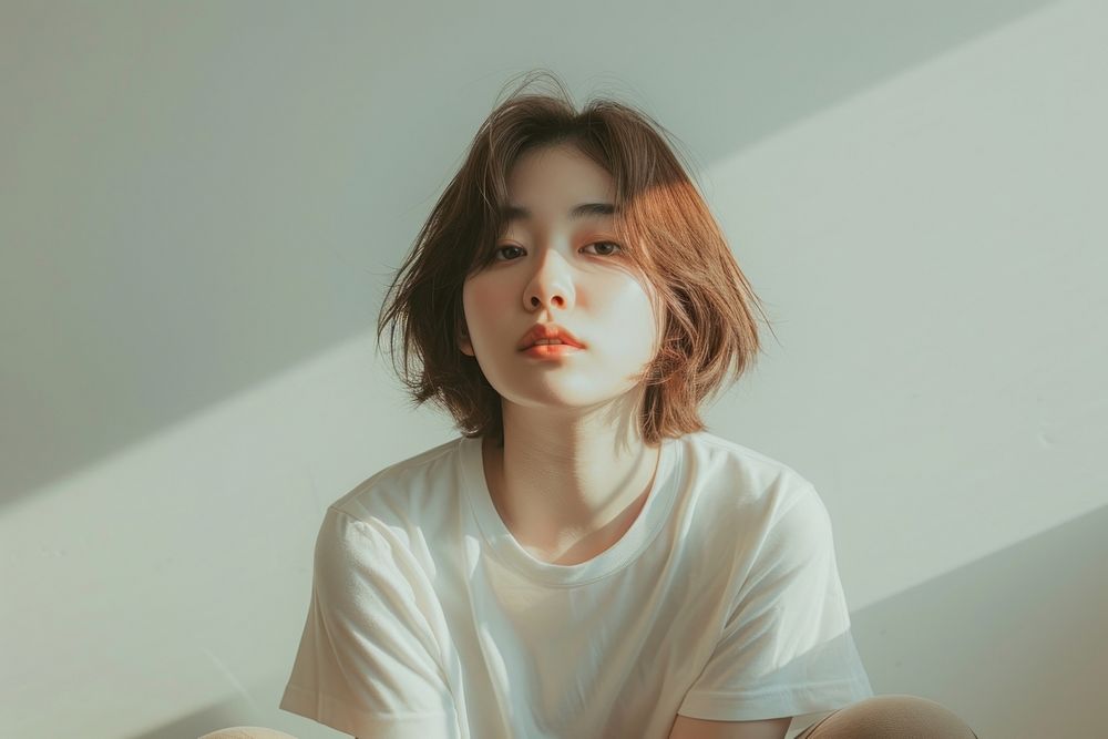 Korean female white hair contemplation.
