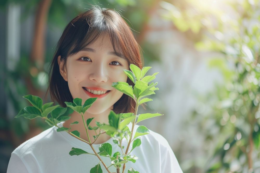 Korean female smiling adult plant.
