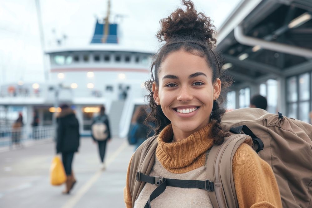 Mixed race teen woman smiling travel adult.