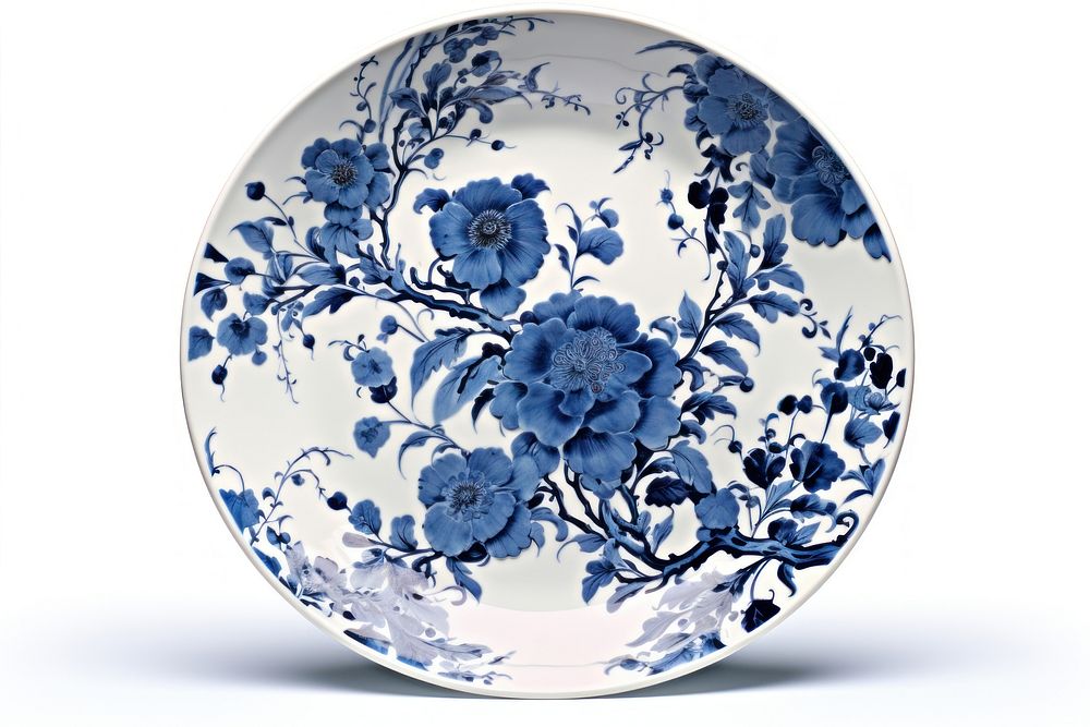 A plate porcelain blue food. AI generated Image by rawpixel.