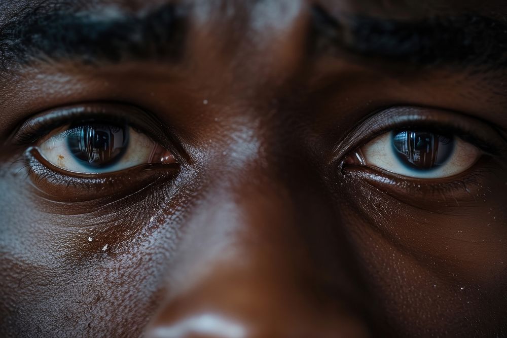Black man eyes skin forehead portrait.