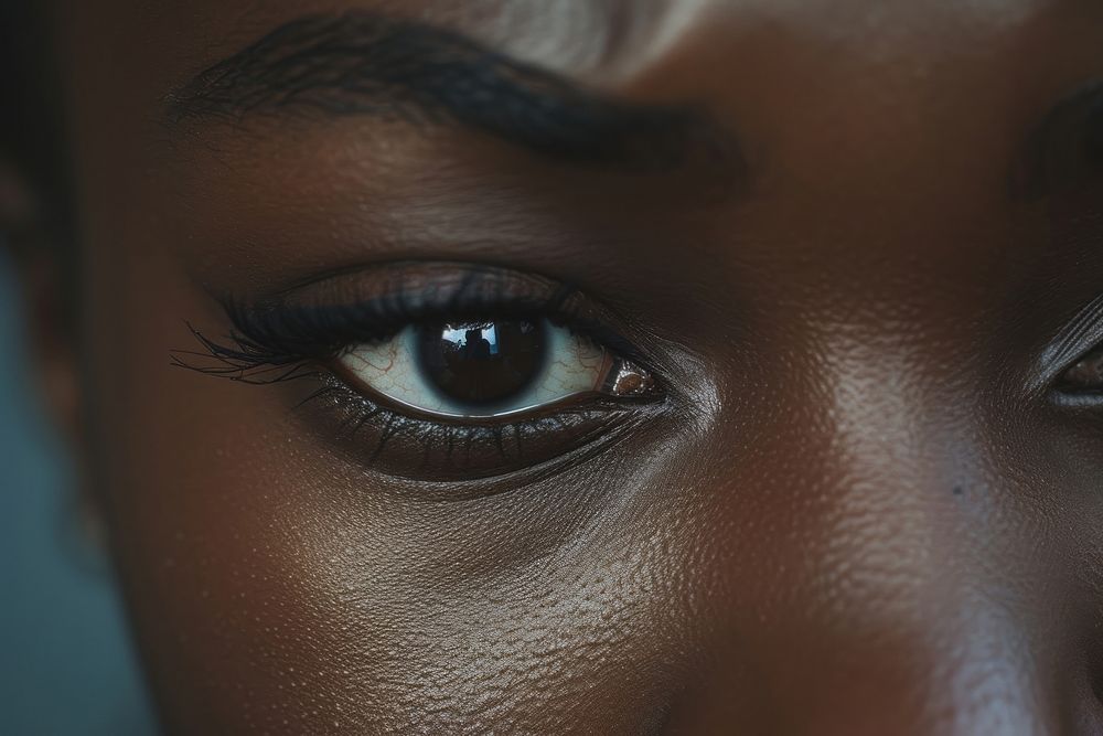 Black woman eyes skin cosmetics forehead.