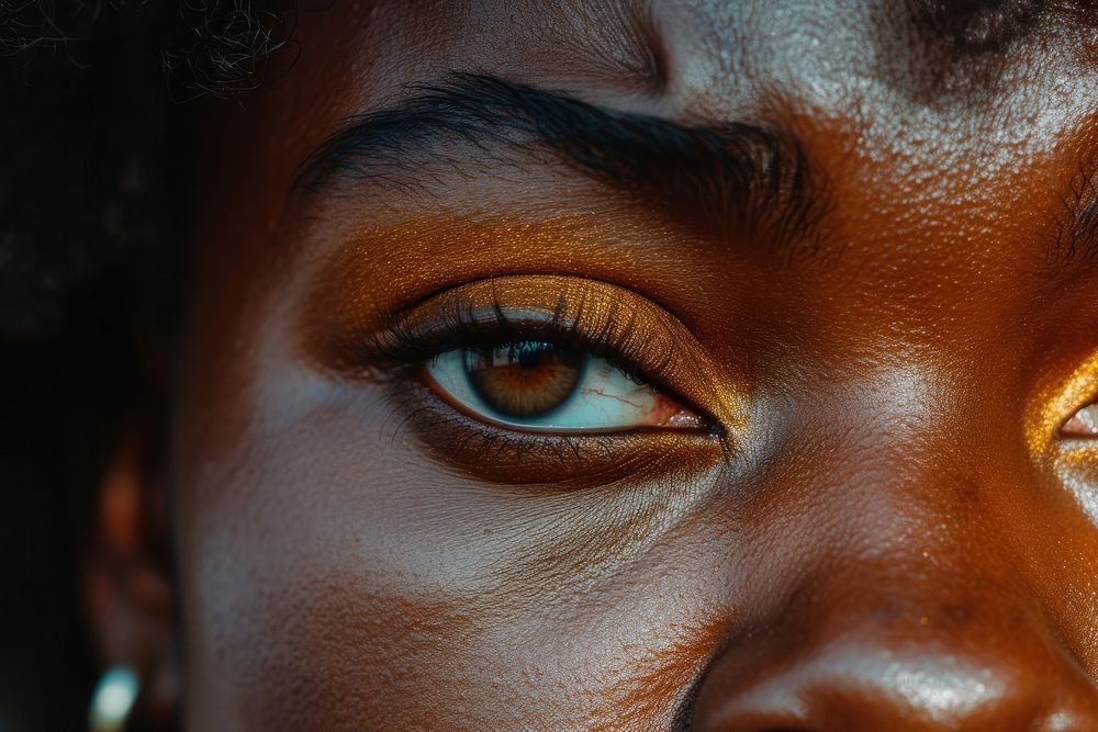 Black woman eyes skin headshot portrait.
