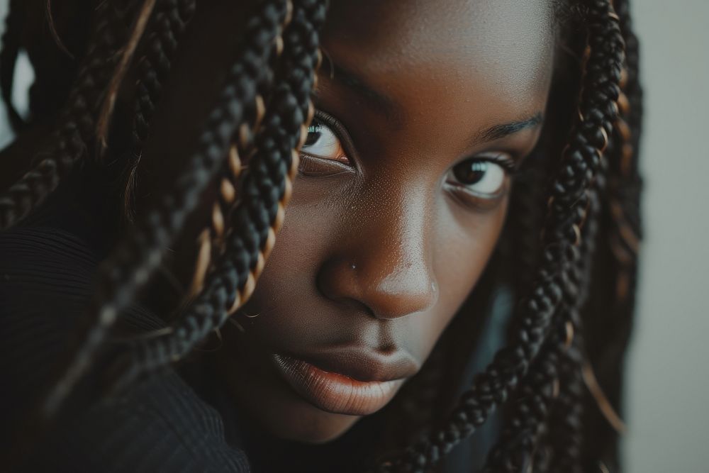 Black teen girl portrait skin dreadlocks.