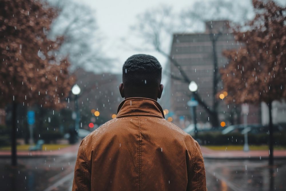 African American man rain street adult.