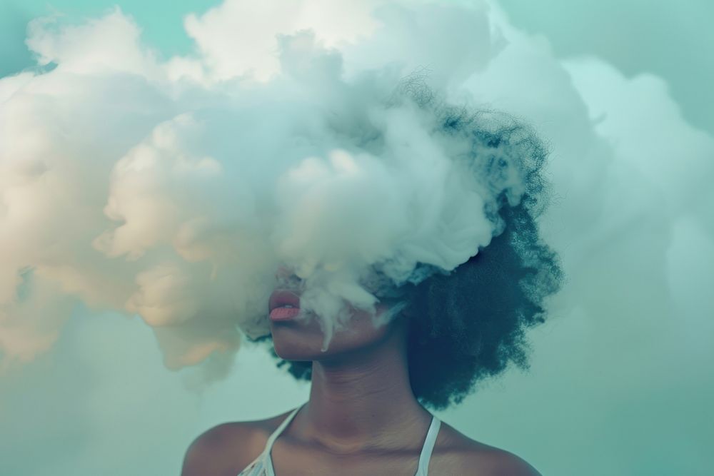 African American woman adult smoke cloud.