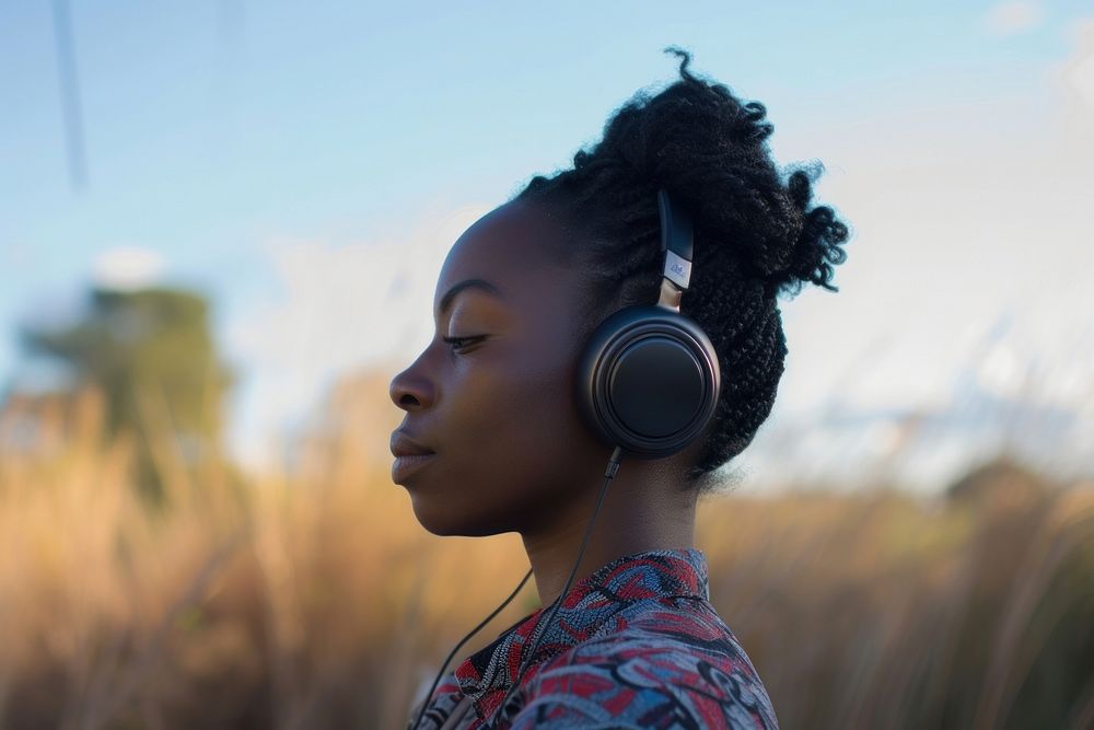 African American woman headphones photography headset.