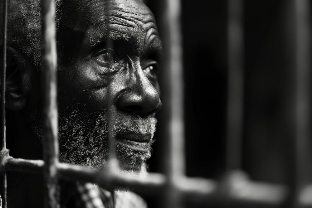 Black old man photography portrait prison.