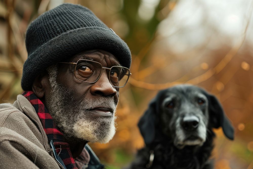 Black old man animal dog photography.