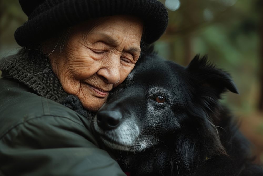 Black old woman animal dog photography.
