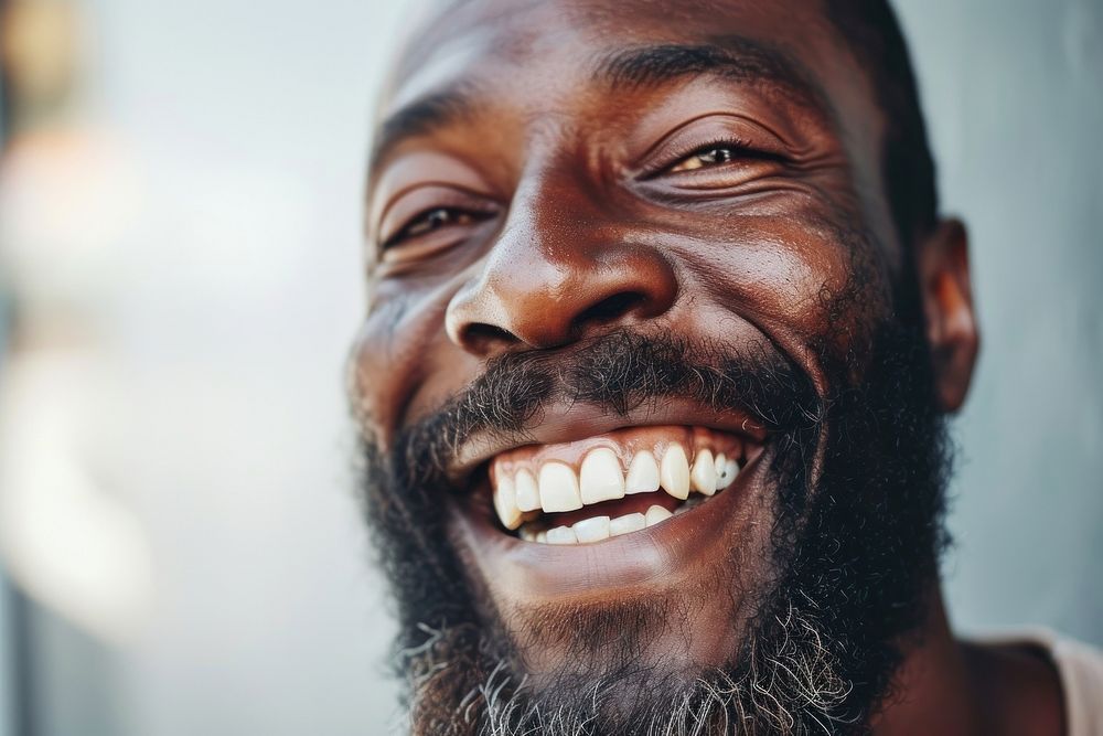 Black people delighted portrait laughing beard.