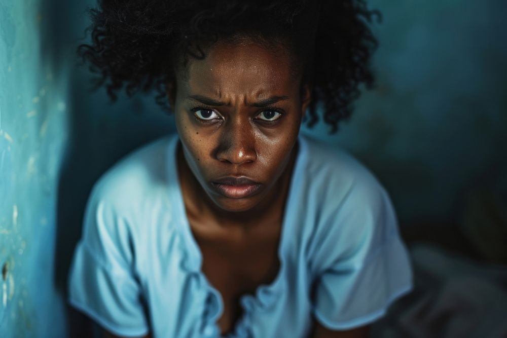Black sick woman photography portrait worried.