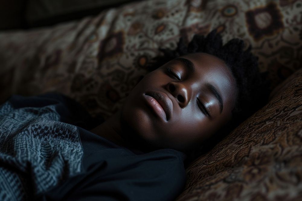 Depressed black kids comfortable exhaustion relaxation.