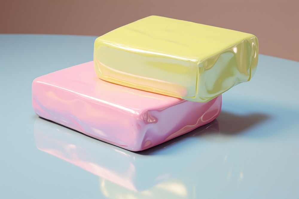 Pastel 3D objects yellow butter pink.