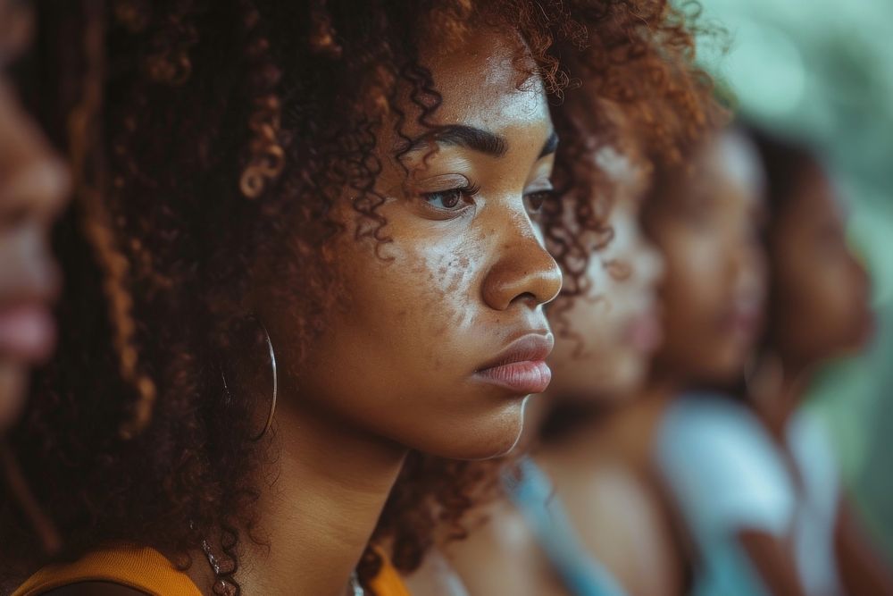 Depressed black woman adult skin contemplation.