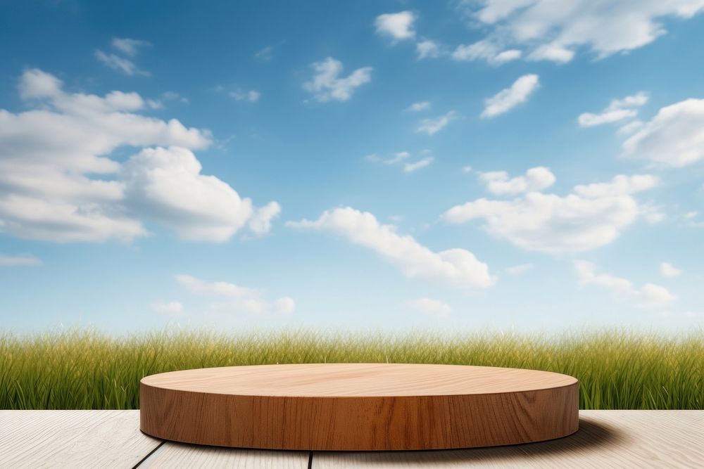 Sky background wood furniture outdoors.