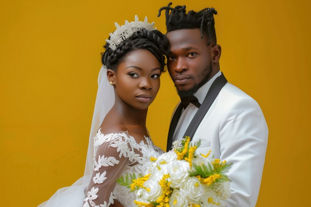 African couple wedding portrait dress.