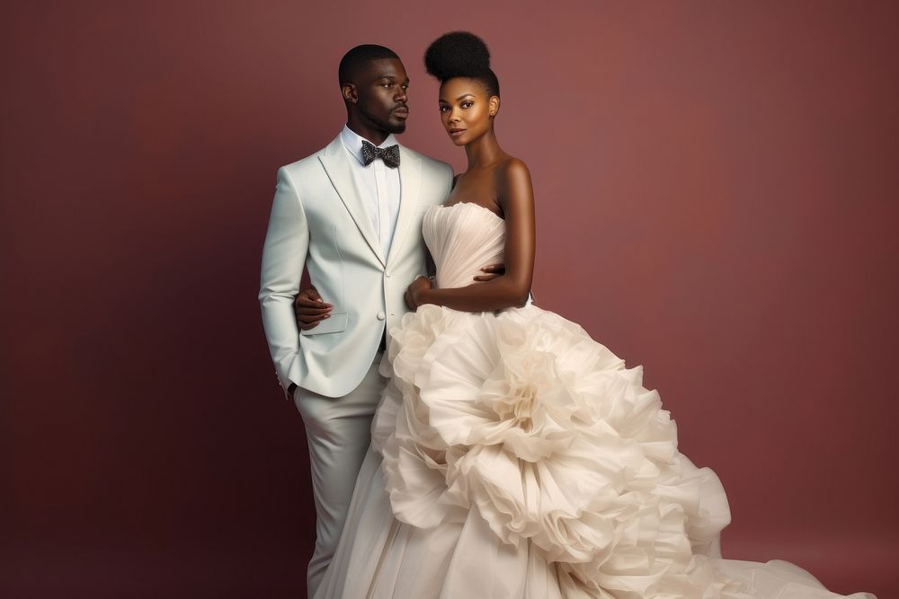 African couple wedding dress portrait.