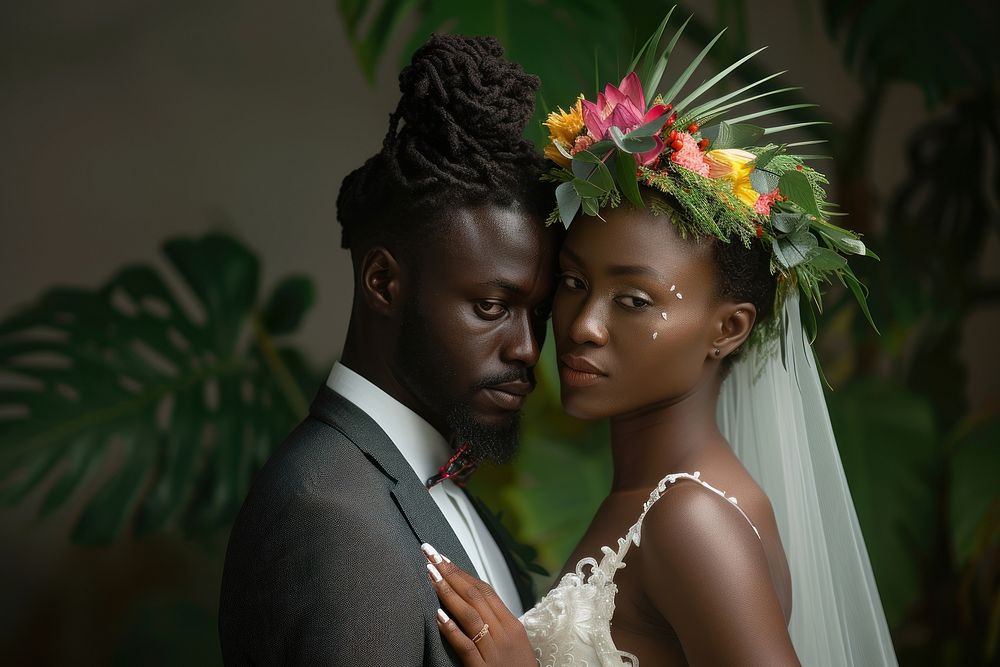 African couple wedding portrait bride.