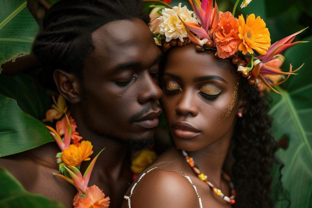 African couple wedding portrait jewelry flower.