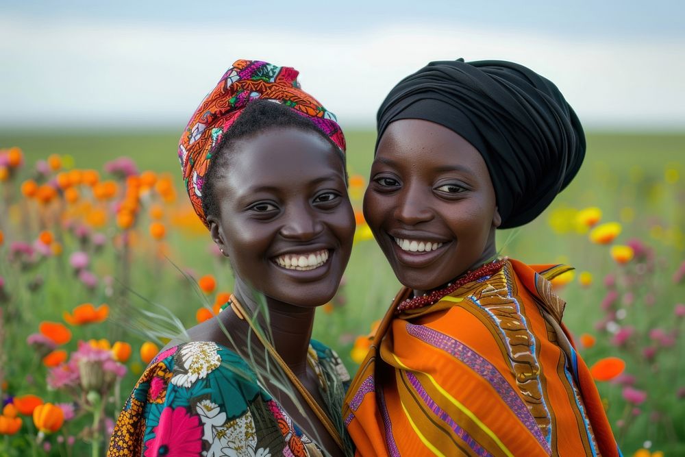 African women portrait smiling flower.