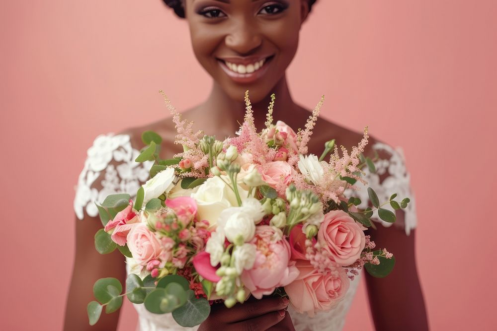 African women light wedding flower bride portrait.