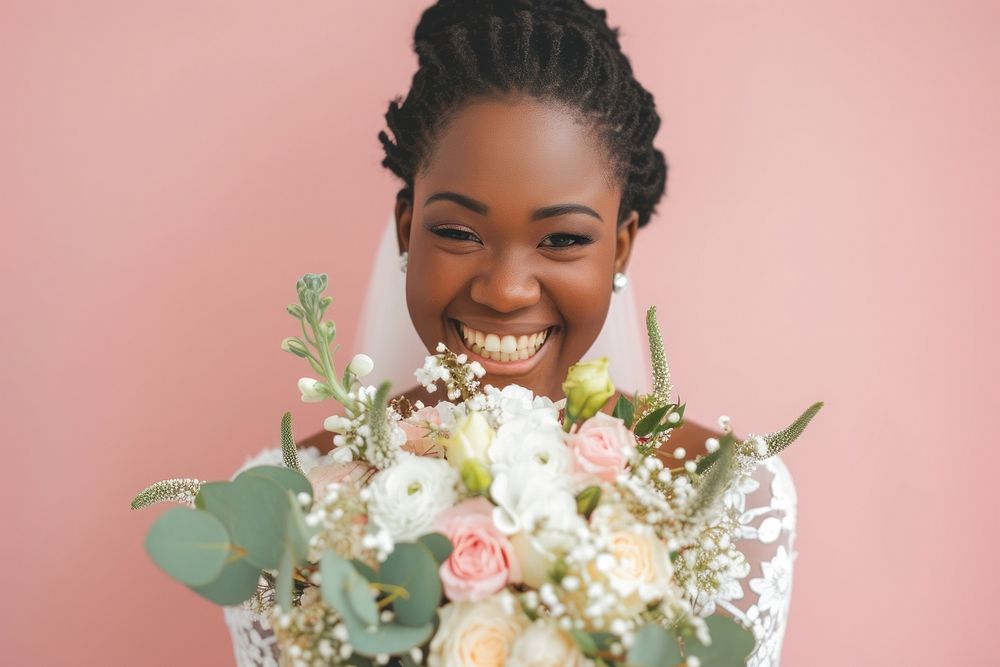 African women light wedding flower bride portrait.