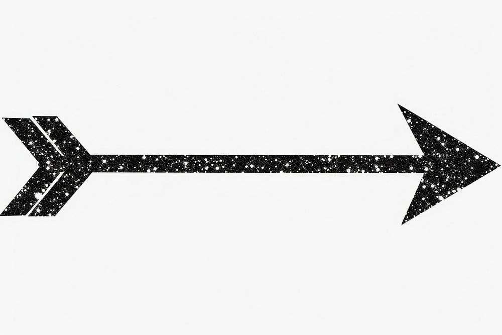Black glitter arrow symbol line white background.