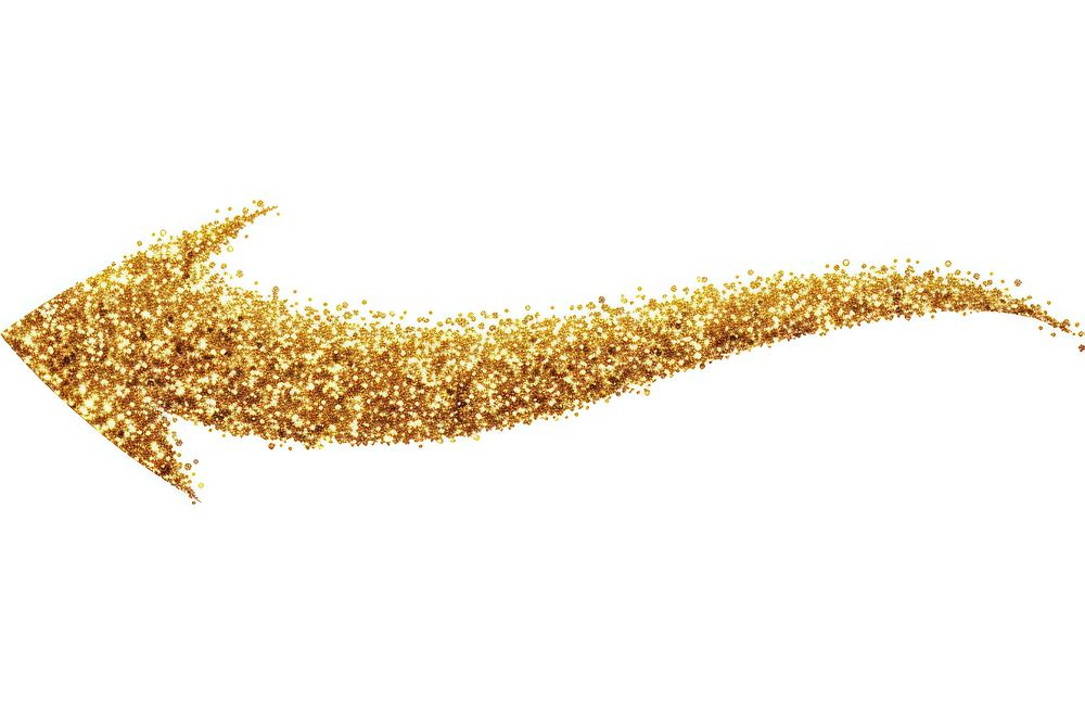 Gold glitter curve arrow white background confetti yellow.