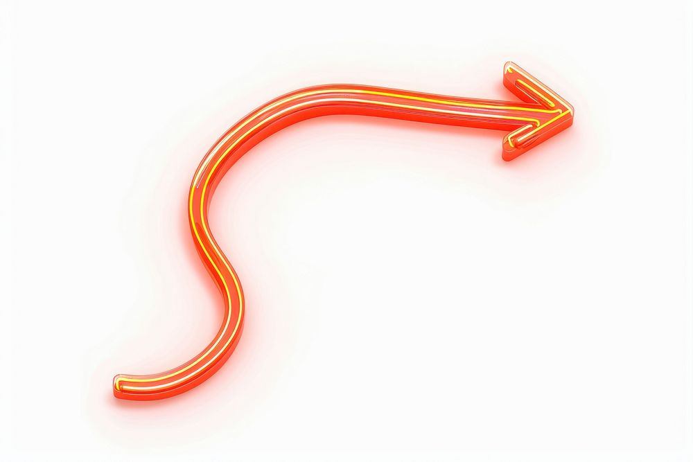 Orange-red neon curve arrow line white background weaponry.