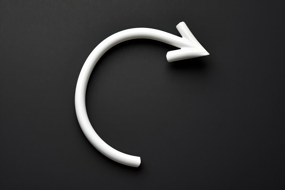 White curve arrow symbol black black background.