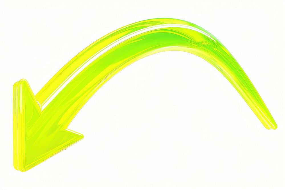 Yellow-green neon curve arrow symbol line white background.