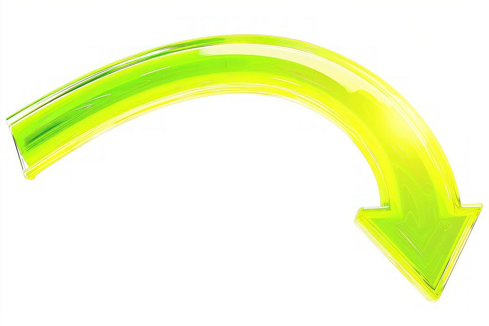 Yellow-green neon curve arrow symbol line white background.
