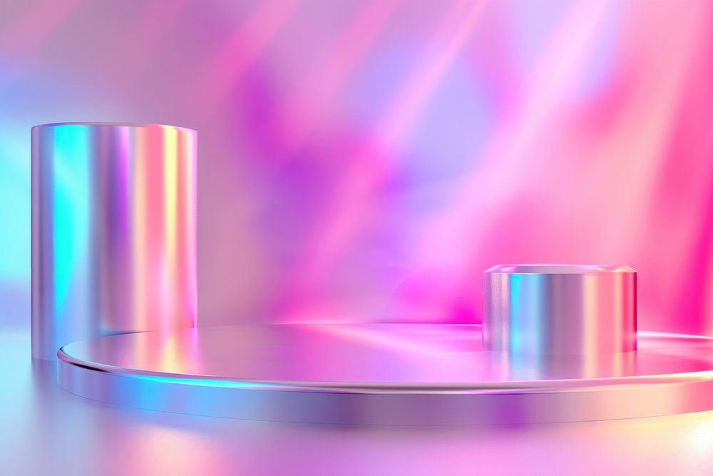Aesthetic holographic background cylinder lighting purple.