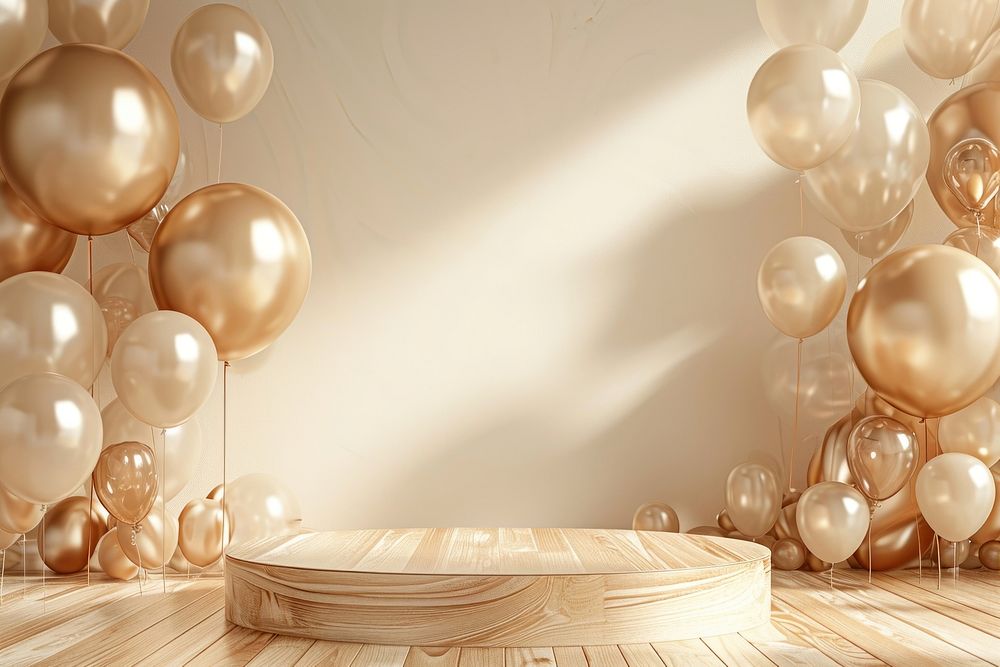 Transparency balloon background gold wood celebration.