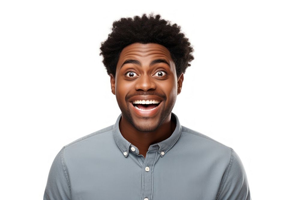 Happy expression black man laughing portrait.