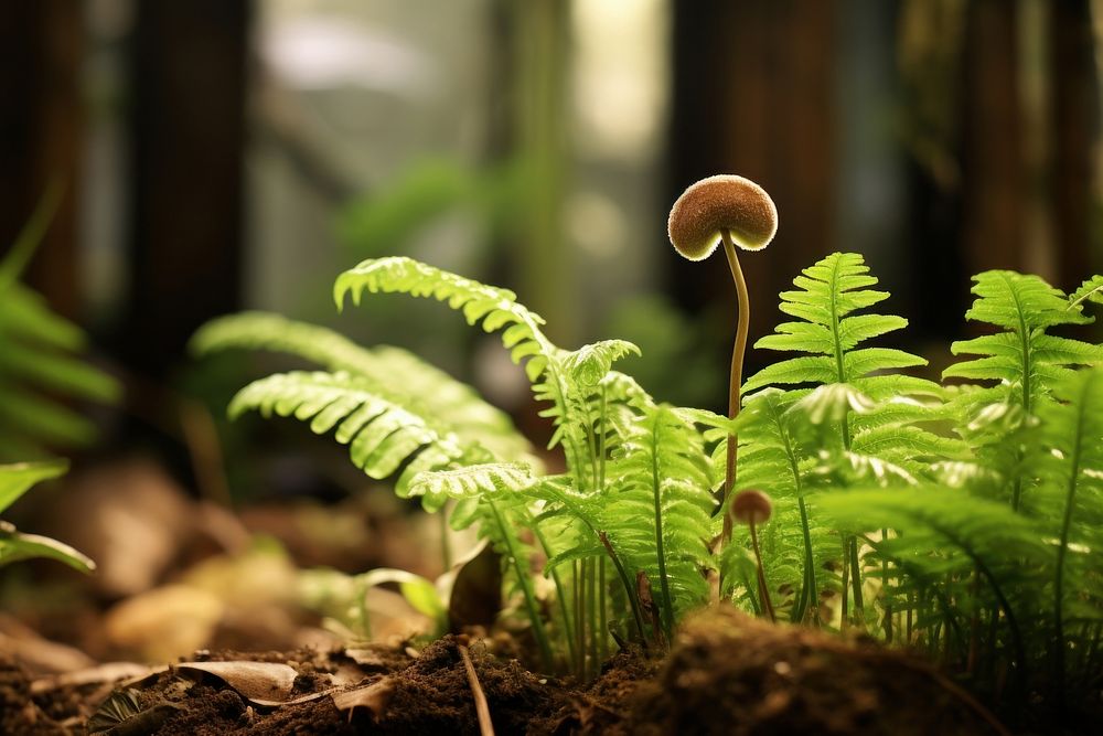  Plant background mushroom fern fungus. AI generated Image by rawpixel.