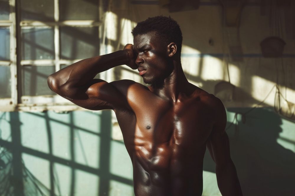 Black South African man adult day bodybuilding.