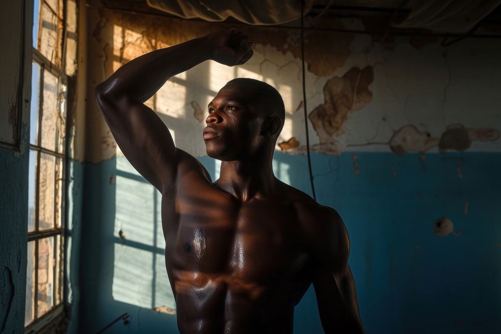 Black South African man adult determination bodybuilding.