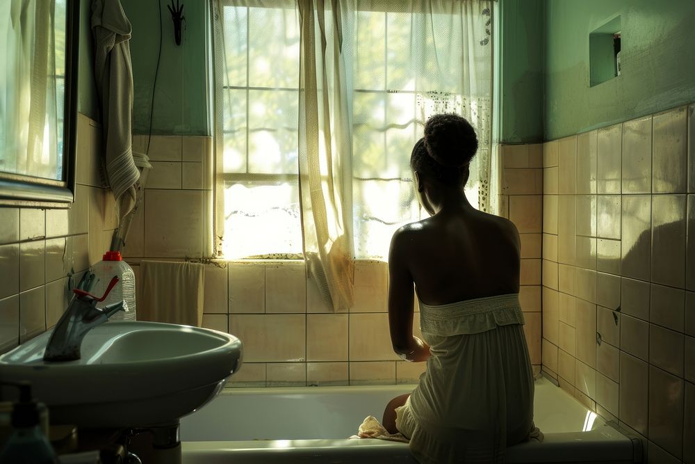 Black South African woman bathroom bathtub adult.