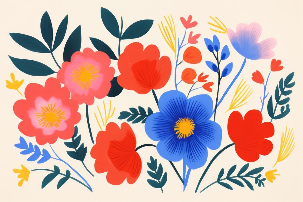  Colorful vintage flowers pattern plant art. AI generated Image by rawpixel.