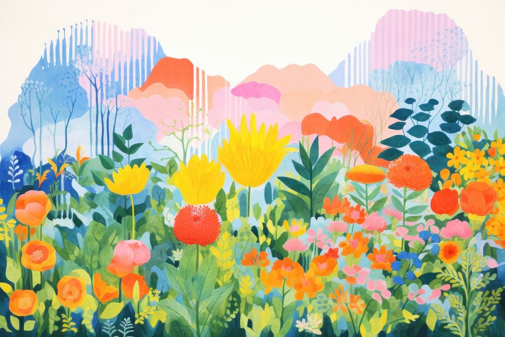  Colorful garden art painting outdoors. AI generated Image by rawpixel.