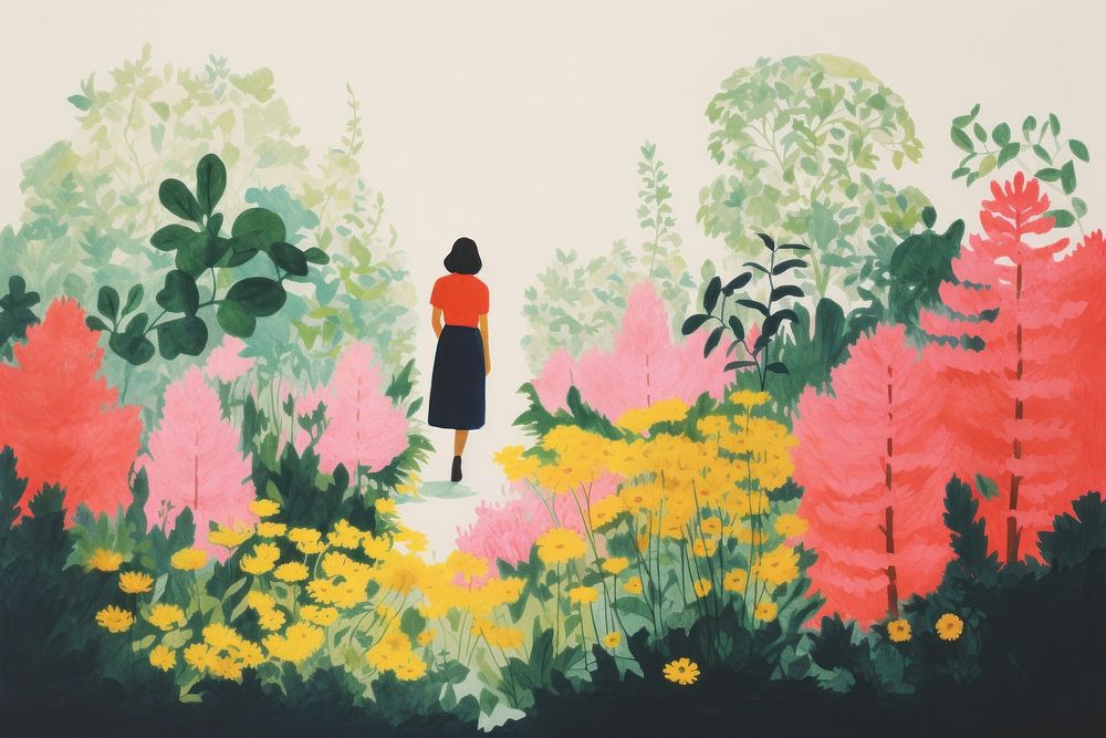  Colorful english garden art painting outdoors. AI generated Image by rawpixel.