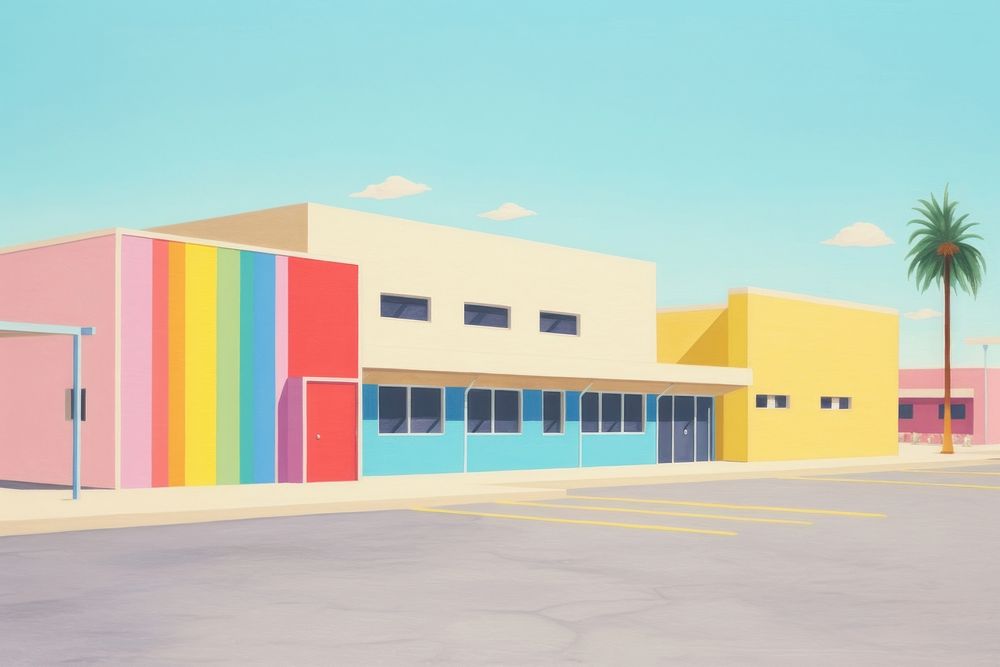  Colorful boarding school architecture building art. AI generated Image by rawpixel.