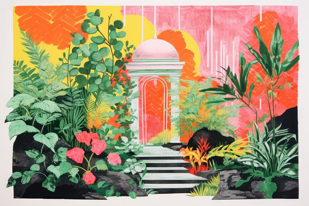  Colorful english garden art painting outdoors. AI generated Image by rawpixel.