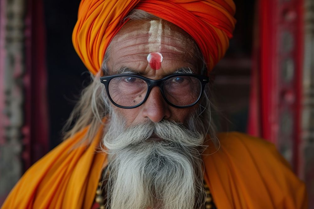 South Asian people portrait glasses turban.
