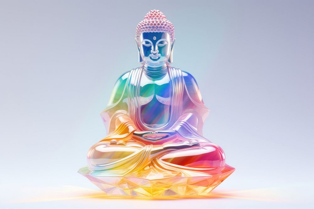 Rainbow buddha statue spirituality creativity meditating.