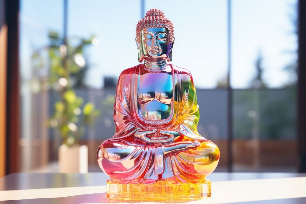 Rainbow buddha statue representation spirituality creativity.