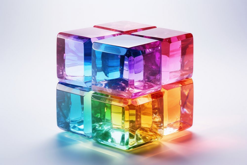 Rainbow cube gemstone crystal toy.